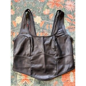 Colsie Faux Leather Corset Bralette Top Black Mesh Back Size M 023131919